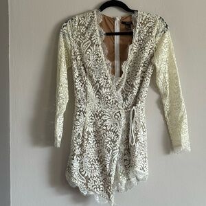 Forever 21 Ivory Stretch Lace Skirt Jumpsuit Romper